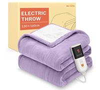 HOMLYNS LuxeHeat Heated Blanket Electric Blanket, Soft Flannel Sherpa Heated Throw, Heating Blanket with 9 Heat Settings, 10 hrs Timer Auto Shut Off (160x130 cm, Purple)