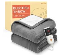 HOMLYNS LuxeHeat Heated Blanket Electric Blanket, Soft Flannel Sherpa Heated Throw, Heating Blanket with 9 Heat Settings, 10 hrs Timer Auto Shut Off (160x130 cm, Grey)