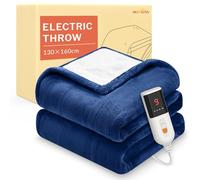 HOMLYNS LuxeHeat Heated Blanket Electric Blanket, Soft Flannel Sherpa Heated Throw, Heating Blanket with 9 Heat Settings, 10 hrs Timer Auto Shut Off (160x130 cm, Navy)