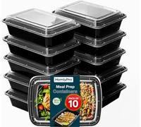 HomlyPro 10 Pack 28oz Black Meal Prep Containers with Lids, Airtight BPA Free Reusable Food Containers, 1 Compartment Stackable Food Storage for Microwave, Freezer and Dishwasher Safe