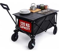 HomlyPro 120L Folding Shopping Trolley on Wheels with Table Top, 120KG Weight Capacity, Cover Bag & Adjustable Handle, Foldable Wagon Cart for Camping, Picnic, Shopping, Garden, Beach (Black)