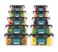 HomlyPro 20 Pieces Black Plastic Food Containers with Lids (10 Boxes & 10 Lids) Leakproof Airtight Meal Prep Containers, Stackable BPA-Free, Freezer Microwave Dishwasher Safe
