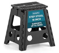 HomlyPro Folding Step Stool 18 Inch Heavy Duty 350 lbs Capacity Black, Portable Collapsible Stool with Carry Handle, Anti-Slip Surface for Adults & Kids, Kitchen Bathroom Camping