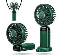 HomlyPro Handheld Fan, 5000mAh Battery-Operated Portable Fan with LED Display, 5 Speeds Strong Airflow & 90° Foldable Design, Small Desk Fans for Home Office Outdoor Travel Essentials (Green)