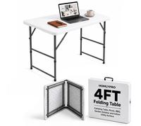 HomlyPro Heavy Duty 4FT Folding Table 120x60cm, White, Plastic Folding Desk Portable as Camping Table, Picnic, BBQ