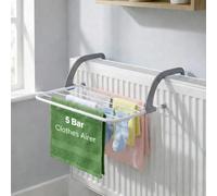 HomlyPro Pack of 1 Radiator Clothes Airer 5 Bar Folding Drying Rack with Adjustable Arms, Space Saving Steel Laundry Dryer for Towels & Garments, Over Door Bath Towel Rail Indoor Hanging Solution