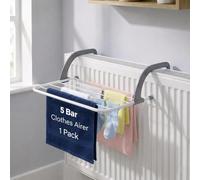 HomlyPro Pack of 1 Radiator Clothes Airer 5 Bar Folding Drying Rack with Adjustable Arms, Space Saving Steel Laundry Dryer for Towels & Garments, Over Door Bath Towel Rail Indoor Hanging Solution