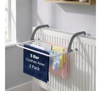 HomlyPro Pack Of 2 Radiator Clothes Airer 5 Bar Folding Drying Rack with Adjustable Arms, Space Saving Steel Laundry Dryer for Towels & Garments, Over Door Bath Towel Rail Indoor Hanging Solution