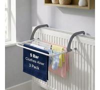 HomlyPro Pack Of 3 Radiator Clothes Airer 5 Bar Folding Drying Rack with Adjustable Arms, Space Saving Steel Laundry Dryer for Towels & Garments, Over Door Bath Towel Rail Indoor Hanging Solution