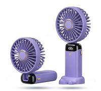 HomlyPro Portable Handheld Fan Rechargeable 5000mAh Battery, USB Mini Desk Fan with LED Display, 5 Speeds, 90° Adjustable Foldable for Home, Office, Outdoor, Travel (Purple)
