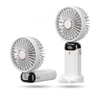 HomlyPro Portable Handheld Fan Rechargeable 5000mAh Battery, USB Mini Desk Fan with LED Display, 5 Speeds, 90° Adjustable Foldable for Home, Office, Outdoor, Travel (White)