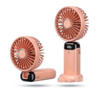 HomlyPro Portable Handheld Fan Rechargeable 5000mAh Battery, USB Mini Desk Fan with LED Display, 5 Speeds, 90° Adjustable Foldable for Home, Office, Outdoor, Travel (Pink)
