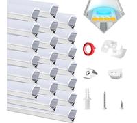 HOMMAND Aluminium Profile for LED Strips, 20 x 1 m LED Profiles, LED Channel and LED Strip Diffuser, with Corner Connector, Adhesive Tape, End Caps and Mounting Clips