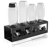 HOMMAND Bottle Holder For Sodastream Crystal And Emil Bottles, Steel Bottle Holder Drainer For 4 Bottles, With Silicone Protective Rings, Drip Pan And Lid Holder, Black
