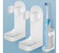 HOMMAND Electric Toothbrush Holder 2 Packs, Upgraded Strong Adhesive Electric Toothbrush Holder Wall Mounted, Adjustable Electric Toothbrush Stand Toothbrush Organizer for Bathroom (Universal), White