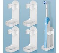 HOMMAND Electric Toothbrush Holder 4 Packs, Upgraded Strong Adhesive Electric Toothbrush Holder Wall Mounted, Adjustable Electric Toothbrush Stand Toothbrush Organizer for Bathroom (Universal), White