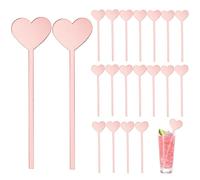 HOMMDECO 20 PCS Heart Shaped Acrylic Drink Stirring Rod Reusable Coffee Swizzle Sticks Wedding Party Birthday Cocktail Decorations Dishwasher Safe (Pink)