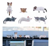 HOMMDECO 6 PCS Cat Theme Center Console Decoration for Car Dashboard Rear View Mirror Touch Screen Mini Resin Sculpture Car Interior Cute Girl Essential Accessories