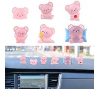 HOMMDECO 6 PCS Nightlight Bear Theme Center Console Decoration for Car Dashboard Rear View Mirror Touch Screen Mini Resin Sculpture Car Interior Cute Girl Essential Accessories