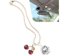 HOMMDECO Car Rear View Mirror Ornament - Crystal Paired with Red Cherry Pendant Accessories Car Interior Charm Crystal Ornament Pendant Lucky Interior Auto Set(With a Golden Chain)