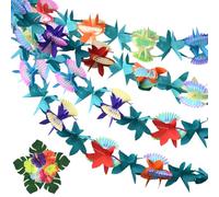 HOMMDECO Colorful Tropical Tissue Paper Flower Garland with Artificial Palm Leaves & Hibiscus - Decorative Banner for Hawaiian Theme Party Birthday Baby Shower Wedding