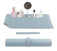 HOMMDECO Dresser Protector Mat Makeup Pad Leather Material Waterproof and Oil-Proof Double-Sided Non-Slip Table Protector Craft and Nail Art Table Mat Office Writing Board (Blue-Gray)