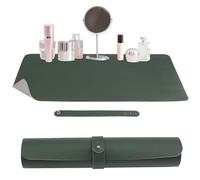 HOMMDECO Dresser Protector Mat Makeup Pad Leather Material Waterproof and Oil-Proof Double-Sided Non-Slip Table Protector Craft and Nail Art Table Mat Office Writing Board (Gray-Green)