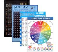 HOMMDECO Guitar Chord Scale Chart 4PCS Fifth Circle Music Theory Learning Poster Waterproof and Rip-Proof Suitable for Music Teachers Guitarist Student Composer Beginners (8x12inches)