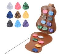 HOMMDECO Leather Gourd Shape Guitar Pick Storage Bag Handmade PU Leather Waterproof Guitar Pick Bag 18 Groove Beaded Suitable as a Gift for Guitar Bass Ukulele Lovers (Brown)