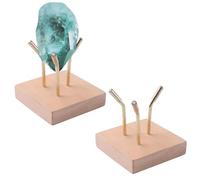 HOMMDECO Medium Wooden Crystal Display Stand 2 PCS Three-Peg Rock Display Stand for Collectible of Rock Minerals Agate Fossils Coral Crystals Gemstones