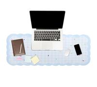 HOMMDECO Scalloped Desk Mat Mouse Pad Leather Material Anti-Scratch Anti-Slip Desktop Protector Craft Nail Art Tea Cup Washing Machine Keyboard Pad Office Writing Board (Blue)