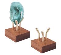 HOMMDECO Small Walnut Wooden Crystal Display Stand 2 PCS Three-Peg Rock Display Stand for Collectible of Rock Minerals Agate Fossils Coral Crystals Gemstones