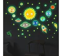 HOMMDECO Solar System Wall Stickers Glow in The Dark Outer Space Wall Decoration Sun Rockets Stars Planet Wall Decoration Space Wall Decals for Children Bedroom Decor