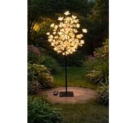 Homme Concept - 4ft Solar Powered LED Cream Flower Tree with Metal base and pegs, Artificial Trees Outdoor, Solar Garden Ornaments, Solar lights Outdoor, Garden Decoration Pathway Lights.