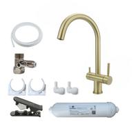 Hommix Como Brushed Brass 3-Way Tap & Advanced Single Filter Under-Sink Drinking Water & Filter Kit