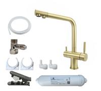 Hommix Lucca Brushed Brass 3-Way Tap & Advanced Single Filter Under-Sink Drinking Water & Filter Kit