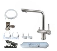 Hommix Lucca Brushed Steel 3-Way Tap & Advanced Single Filter Under-Sink Drinking Water & Filter Kit