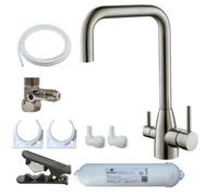 Hommix Olaf Brushed 304 Stainless Steel 3-Way Tap & Advanced Single Filter Under-Sink Drinking Water Filter & Filter Kit