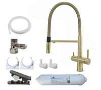 Hommix Riva Brushed Brass 3-Way Tap & Advanced Single Filter Under-Sink Drinking Water & Filter Kit
