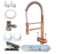 Hommix Tatiana Copper Tall White Handle 3-Way Tap Pull-Out Advanced Single Filter Under-Sink Drinking Water & Filter Kit