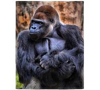 HommomH Gorilla Blanket, Funny Wild Animal, Soft Fluffy Fleece Throw 60"x80", Black