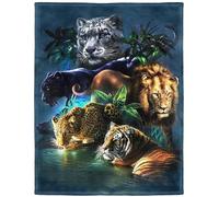 HommomH Wild Animals Blanket 50” x 80”, Big Cats Theme Tiger Leopard Lion Panther Print, Soft Cozy Fleece Throw Blankets for Couch Sofa Bed