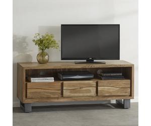 Hommoo Solid Acacia Wood 3 Drawer & Shelf Large Tv Media Unit