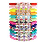 hommova 12 Pcs Friendship Bracelets for Girls Kids, Handmade Luminous Boho Stackable Flat Heart Bead Party Bag Fillers Bracelets