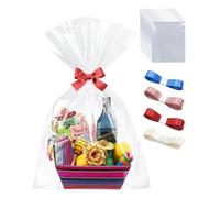 hommova 14pcs 76x100cm Cellophane Wrap for Hampers, Clear Wrapping Large Cellophane Gift Bags with Ribbon