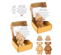 hommova 2 PCS Bear in a Box Set, Little Pocket Worry Bear Hug with 2 Hats 2 Cards 2 Box for Family Friends Thinking of You Gifts(Brown + Coffee)