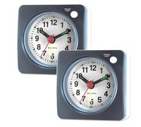 hommova 2 Pcs Silent Alarm Clocks Bedside Non Ticking, Travel Alarm Clocks Battery Operated, Small Clock Glow in the Dark for Heavy Sleepers