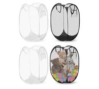 hommova 4 Pcs Mesh Foldable Laundry Basket, Collapsible Washing Pop Up Basket for Clothes Tidy Storage (Black and White)