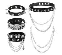 hommova 5 Pcs Emo Accessories Set, Goth Choker Necklaces Studded Bracelet Punk Cross Jeans Chain for Men Women Fancy Dress