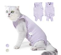 hommova Cat Surgery Recovery Suit, Adjustable Neck & Tail Design Cat Post Surgery Suit for Spaying Skin Wound Anti-Lick (Purple, L)